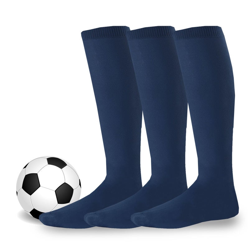 TeeHee Socks Athletic Soccer Baseball Active Team Sports Socks Cushion Tube Knee High 3 Pairs Navy Large Men Sock 10-13 - Image 1